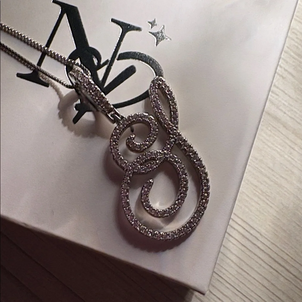 Stainless Steel and Crystal Initial “S” necklace, adjustable - Picture 3 of 6